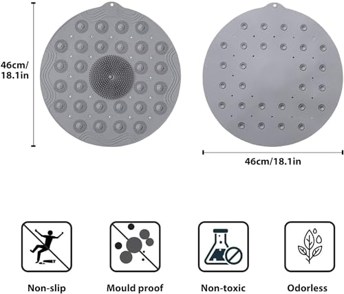 Image of Non Slip Shower Mat for Bathroom Floor with Foot Scrubber, Anti Skid Silicone Bath Mat for Bathtub & Shower, Waterproof Bathroom Massage Mat for Kids & Adults, Large Suction Cup Safety Mat (Round)
