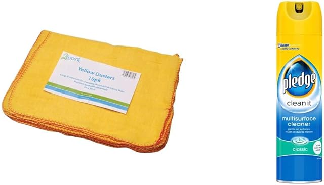 2WORK CPD70014 Duster, 508 x 355 mm, Yellow, Pack of 10 & Pledge Clean It Multisurface Polish Cleaner Classic 250ml