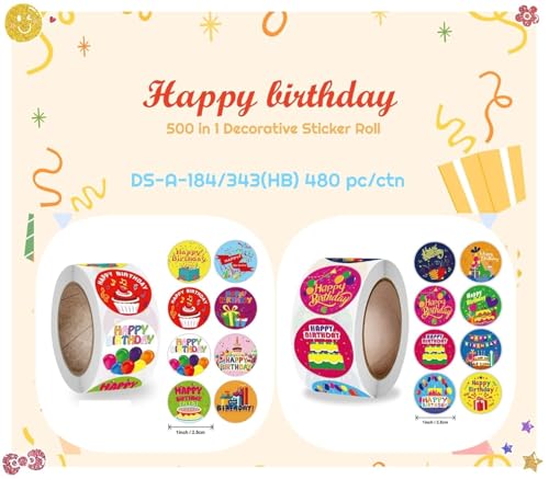Image of 2000pcs Watercolor Thank You Stickers, Round Thank You Adhesive Sticker for Small Business Wedding Supplies Packing Stickers Gift Wrap (4, Happy Birthday Stickers)