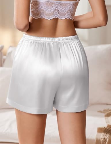 Image of Ekouaer Womens Silk Satin Pajama Short 2026 Summer Casual Sleep Shorts Lounge Sleep Pj Short with Pockets Soft Lounge Shorts