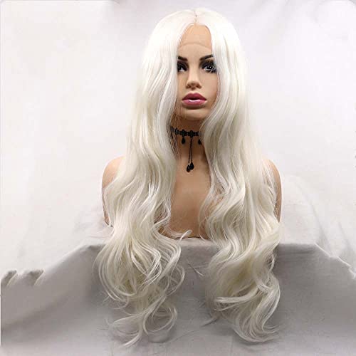 Xiweiya Wigs White Blonde Wig 1001#Color Long Snow White Wavy Hair Synthetic Lace Front White Wigs Heat Resistant Fiber Long Hair Wigs Cosplay Wig