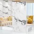 10pcs Thick Marble Peel and Stick Waterproof Wall Panels,Heat-Resistant Backsplash Tile, 23.6"x11.8" PVC Foam Wall Sticker for Kitchen,Living Rooms,TV Walls,Grey White (Not Real Tile 19.4Sq. Ft.)