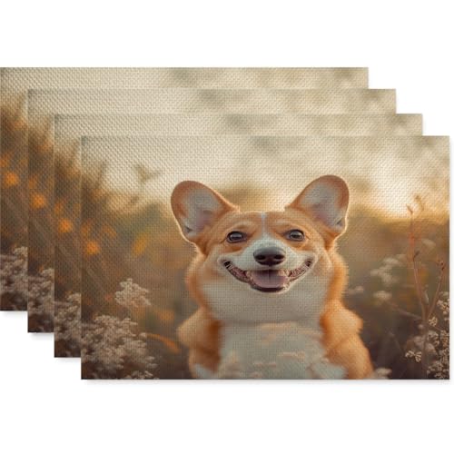 Mantel Individual Perro Marrón Juego De 4 Manteles Individuales Bajoplatos Aislante Calor Lino Antimanchas Antideslizantes Decoración Mesa Comedor Cocina 45X30Cm