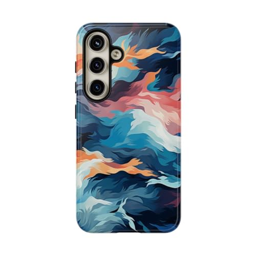Coque Samsung S24 vagues multicolores rigide haut de gamme au design artistique et éclat laqué