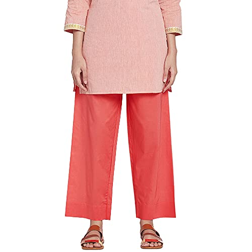 Image of GO COLORS Women Blue Stripe Cotton Wide Pants