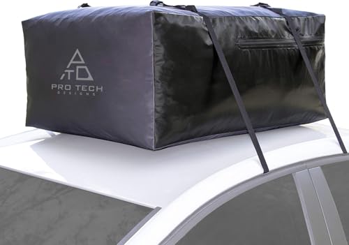 Voyager 10 Cubic Feet Waterproof Rooftop Cargo Roof Bag, No Roof Rack Needed UV-Protected PVC Semi-Coated Mesh, Welded Seams, Water Seal Zipper, 36