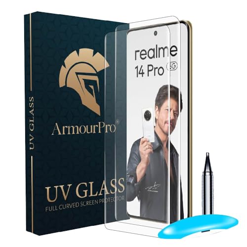 Image of ArmourPro Military Grade UV Tempered Glass Compatible For Realme 14 Pro 5G (6.77 Inch) With Easy UV Installation Kit | Edge To Edge Coverage | Crystal Clear, Pack of 2