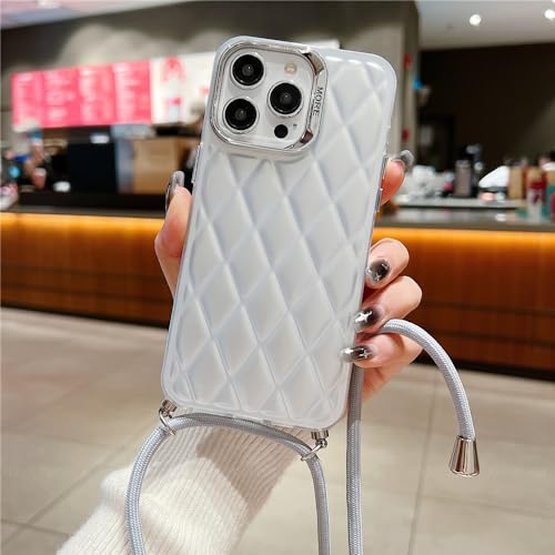 Collier bandoulière iPhone 15 luxe avec étui rigide losange diamant 3D
