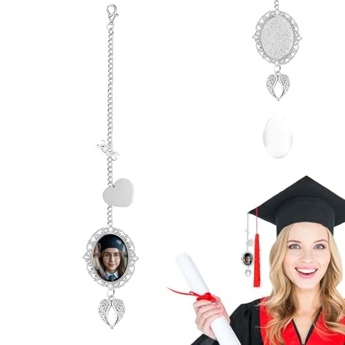 Graduation Tassel Photo Charm with Angel Wings, Memorial Tassel for Graduate 2025, Gifts for Personalized Graduation Cap Decorations, Hold 1 Photo