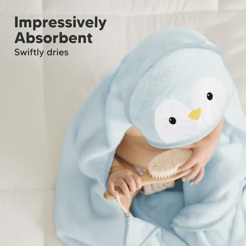 Image of KeaBabies Hooded Baby Towel for Newborn, Baby Bath Towels (Penguin, 35x35) | Viscose Derived from Bamboo, Large Baby Towels with Hood, Boys, Girls, Toddler, Soft Absorbent Baby Bath Essentials