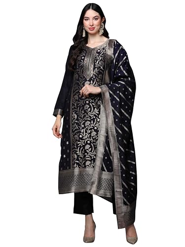 Image of Vaamsi Women's Chanderi Ethnic Motifs Woven Design Straight Kurta Pant With Dupatta With Cotton Inner