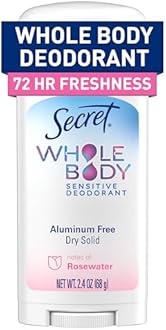 Secret Whole Body Deodorant Stick for Women, Rosewater Scent, Aluminum Free Deodorant Stick, 72 HR Odor Protection, 2.4 oz