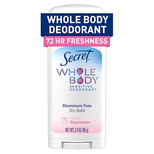 Secret Whole Body Deodorant Stick for Women, Rosewater Scent, Aluminum Free Deodorant Stick, 72 HR Odor Protection, 2.4 oz