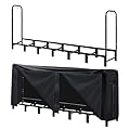 Lanlelin 8FT Firewood Rack with Cover - Outdoor Use Ready, Quick-Access Zippered Cover for Easy Wood Storage & Retrieval, Wind-Resistant Straps, Stable & Secure Construction