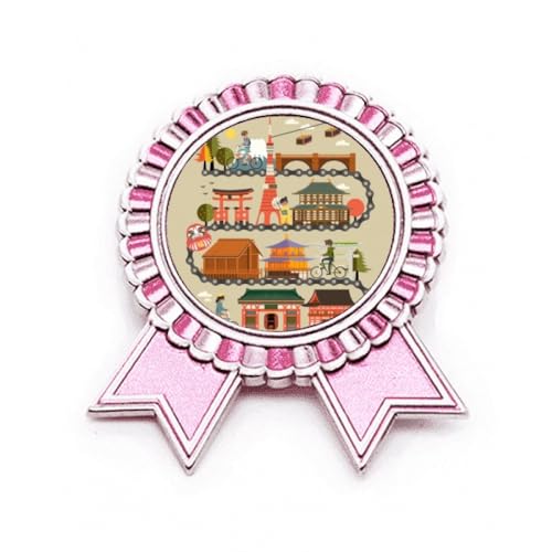 Broche japonaise carte d'équitation rose en métal taille M