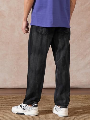 Image of WROGN Men's 100% Cotton Jeans | Solid | Loose Fit