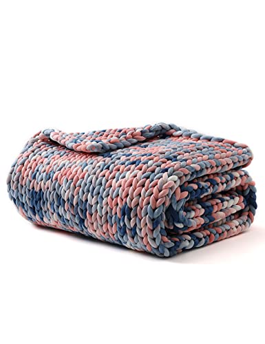 YnM Weighted Blanket, Handmade Chunky Knitted Design, Soft and Cozy, Temperature Regulating and Breathable, Machine Washable Throw for Sleep or Home Decor (Pink Sky Tie-Dyed, 80x87 Inch, 25lbs)