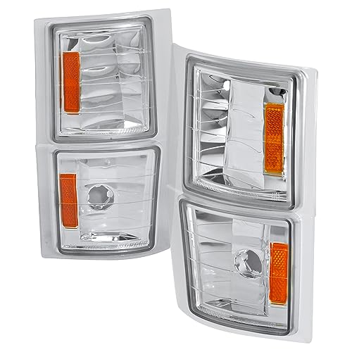 SPEC-D TUNING Chrome Housing Clear Lens 4PC Corner Lights Compatible with 1994-1998 Chevy C10 Pickup Truck L+R Pair Assembly