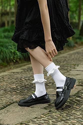 SEMOHOLLI Women Ankle Socks, Pearl Lace Ruffle Frilly Comfortable No-Show Cotton Princess Socks2