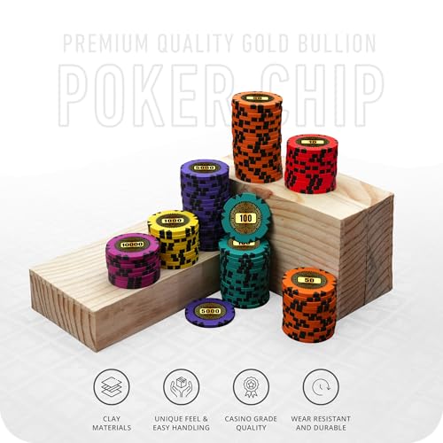 Image of CASINO KART Casinokart Gold Bullion Casino Poker Chip Set - 300 Chips with 2 Decks of Playing Cards & Dealer Button | Professional Poker Chipset