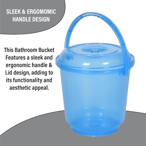 Image of Urbane Home Pack of 6 Bucket | Bathroom Bucket | Utility Bucket for Daily Use | Water Storage Bucket | Bathing Bucket with Handle & Lid | 13 LTR | SUPER-013 | Transparent Blue