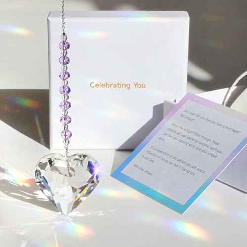 WOOWA Celebrating You Friendship Gifts, BFF, Bestie Gifts. Best Friend Birthday Gifts. Unique 45 mm Crystal Heart Rainbow Maker Hanging Ornament - Sweet Lavender