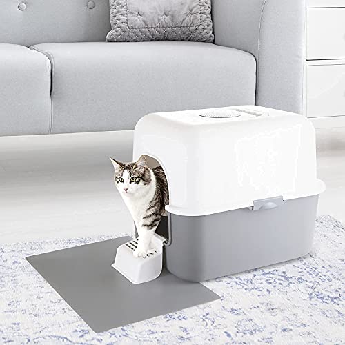 Sfozstra Cat Litter Box With Pedal, Fully Enclosed Leak-Proof Urine Litter Box For Small Cats Under 8 Ib, High Edge And Odorless Cat Litter Box, Easy To Carry And Clean (Grey With Handle, S) #TOP1