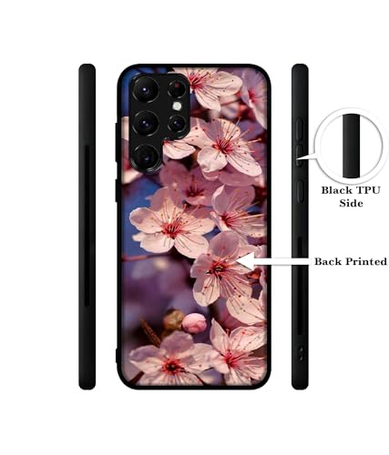 Image of Pink Flowers Pattern Design Premium 2D Printed Metal Back Case Cover for Samsung Galaxy S22 Ultra 5G