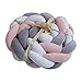 HEQUN Trenza Protector de Cuna, 2m Parachoques, Para GuarderíA, Cama, Cuna, Valla De Seguridad, Cochecito De Bebé, DecoracióN De Habitación (Blanco + gris + rosa, 200CM)