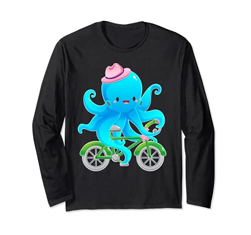 Octopus Riding Bicycle Gifts Bike Cycling Men Women Kids Manga Larga