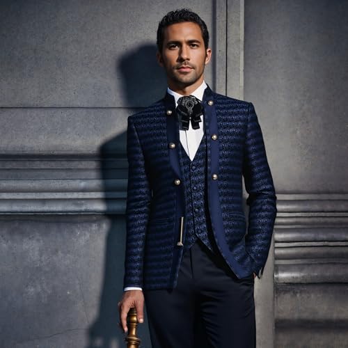 Men's Suits 3 Piece Slim Fit Floral Pattern Jacket Blazer Pants Vest Tuxedo Set for Dinner,Prom,Wedding4