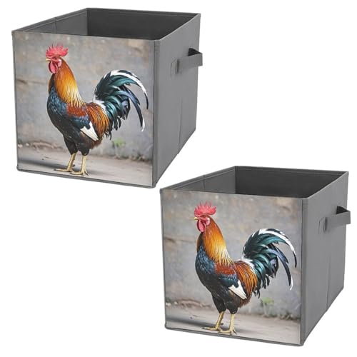 Bacs de rangement pliables coq en tissu robuste et poignées cuir - 2