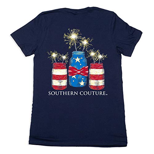 Southern Couture Classic Collection USA Independence Day Sparklers Short Sleeve Womens Classic Fit T-Shirt; Navy, X-Large