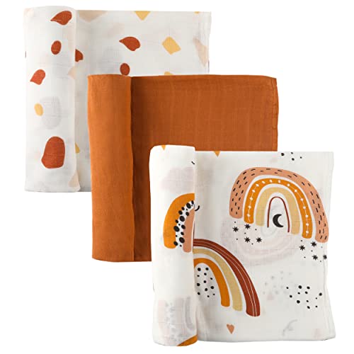 Image of Szwics Muslin Swaddle Blankets, Soft Silky Baby Blankets for Baby Boys & Girls,3 Pack Newborn Receiving Blanket, Swaddle Wrap, Breathable Bamboo Cotton Blend, Gender Neutral Unisex Design 47X47 inches