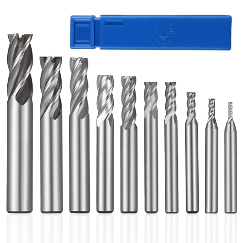 HSEAMALL10Stück Schaftfräser Set HSS Vierlippen Schaftfräser Metall CNC Fräser 4 Flöten Spiralfräser 2-12mm Fräser Bohrer Set Metallbearbeitung für Edelstahl, Gusseisen