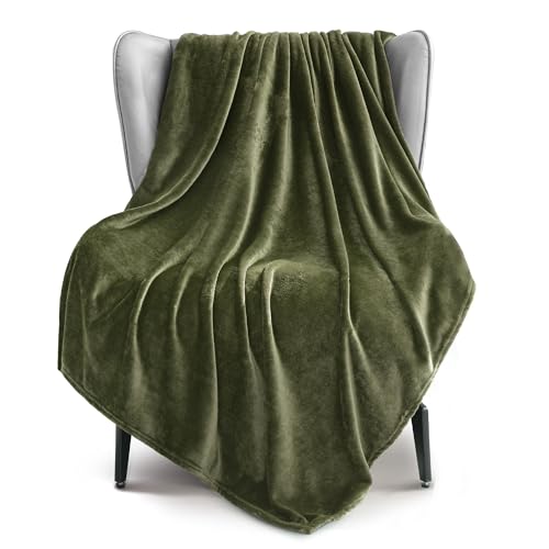 Exclusivo Mezcla Fleece Throw XL Blanket for Couch, Sofa, Super Soft and Warm Olive Green Blankets...