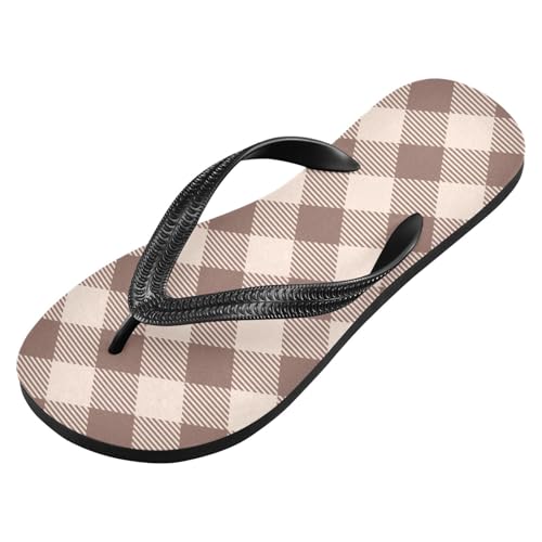 Sinestour Buffalo Plaid Beige Flip Flops for Beach Thong Sandals Anti-slip Lightweight Beach Slippers for Indoor Outdoor House2