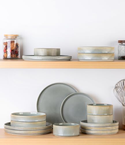 Image of TheTerra Ceramic Dinnerware Set for 4, 16-Piece Plates and Bowls Set