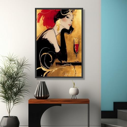 Toile femme élégante au chapeau rouge pour mur vide salon 50x70
