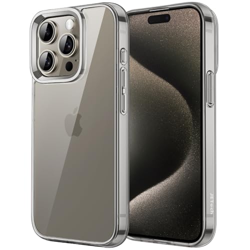JETech Case for iPhone 15 Pro 6.1-Inch, Non-Yellowing Shockproof Phone Bumper Cover, Anti-Scratch Clear Back (Natural Titanium) by JETech - Used condition - US$7.98