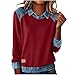 Color Block Shirts for Women Casual Long Sleeve Denim Stitching Collared Tops Trendy Work Office Pullover Blouses Loose Fit Tunic Blouse Comfy Spring Outfits Cotton Tshirts Sweatshirts