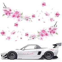 2 Sheets Cherry Blossom Car Decal, Cherry Blossom Vinyl Car Sticker Scratches Stickers Cars Decoration Vinyl Waterproof Sticker Flower Decals for Cars, Laptop, Wall, Window, Luggage and Bumper