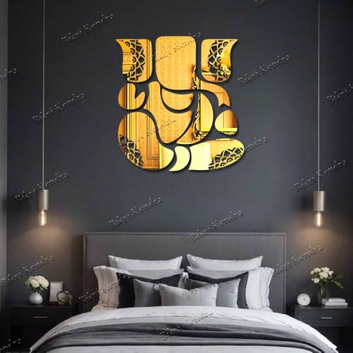 Image of Bikri Kendra - Ganesha Round Mirror Stickers for Wall Acrylic Mirror Wall Decor Sticker Wall Mirror Stickers Acrylic Stickers Lotus Wall Stickers for Hall Room