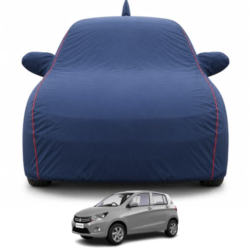 Image of Car Cover for Maruti Celerio 2014-2020 Models | 100% Waterproof All Weather Protection | Full Body Cover Mirror & Inner Cotton Triple Stitched Cover, Adjustable Belt Bottom Elastic (Navy Blue)