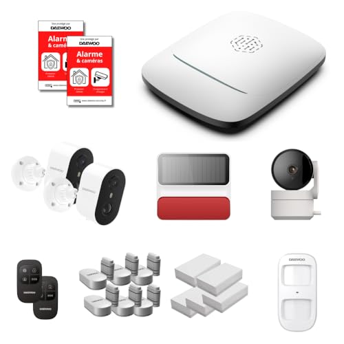Daewoo - Pack Alarme Maison sans Fil Elite (Defense+) - Centrale PA501Z - Kit Comprenant 15 Accessoires + 2 Caméras autonomes Extérieure & 1 Intérieure -...