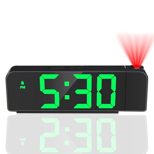 Titifeya Digital Projection Alarm Clocks LED Bedside Clock for Bedroom Ceiling 12/24H Temperature Date Display 180° Rotatable Projector Adjustable Brightness Snooze Night Mode for Home Office