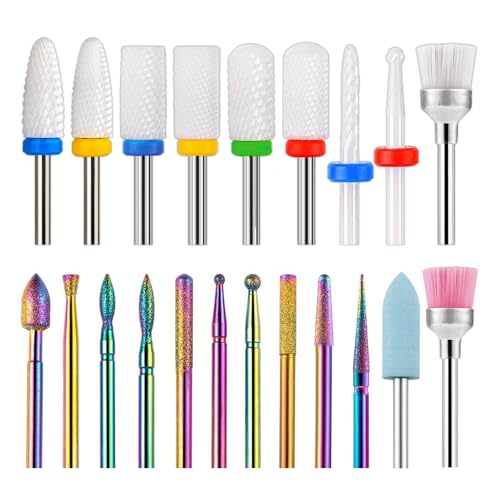 21pcs Nail Drill Bits Sets 3/32 Inch Cuticle Electric Nail File and Ceramic Acrylic Gel Nail Bit Kit Acrylic Nail Art Tools Carbide Remover Bits for Manicure Pedicure Home Salon