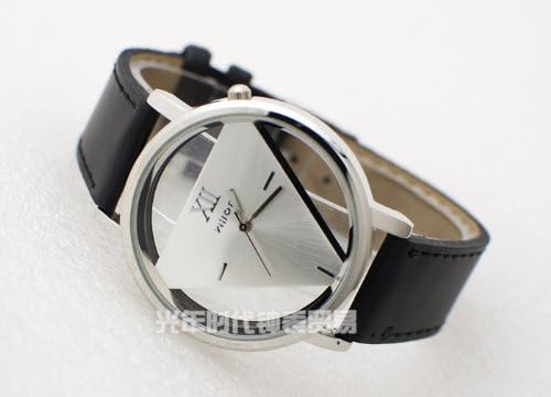 BESSKY Unisex Unique Hollowed-Out Triangular Dial Watch with Box (40mm x 40mm, Black + White)