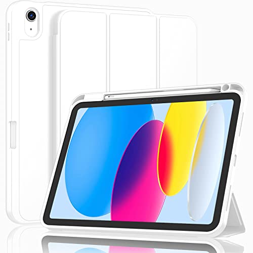 ZryXal iPad (A16) Case/iPad 10th Generation Case [11-Inch 2025/10.9 Inch 2022] with Pencil Holder Smart Cover with Soft TPU Back [Support Auto Wake/Sleep] (White)