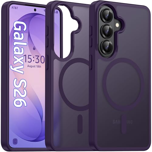 Image of Oterkin Magnetic Samsung Galaxy S26 Case, Dark Purple | Matte, Compatible with MagSafe, Frosted Translucent, Shockproof Anti-Scratch Slim Fit, Military Grade Protection